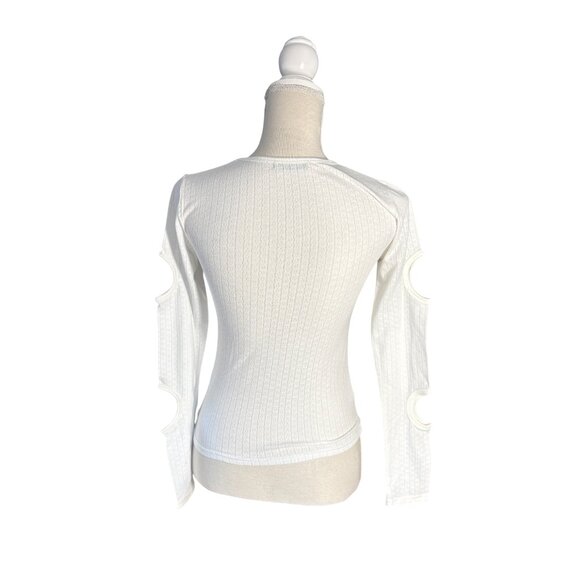 Sandy Liang Cut-Out Orbit Top size S small off-white pointelle ribbed knit shirt - Picture 7 of 10